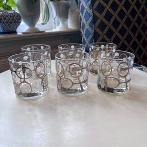 6 Vintage Georges Briard 24k Gold Tennis Racket Lowball Old Fashioned Glasses